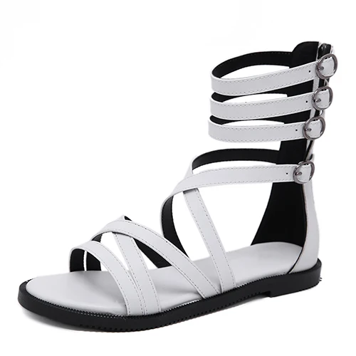 white shoes Gdgydh/Новое поступление; женские сандалии-гладиаторы; пляжная обувь на плоской подошве с открытым носком; черные кожаные туфли в римском стиле; готическая обувь; женская летняя обувь - Цвет: white shoes