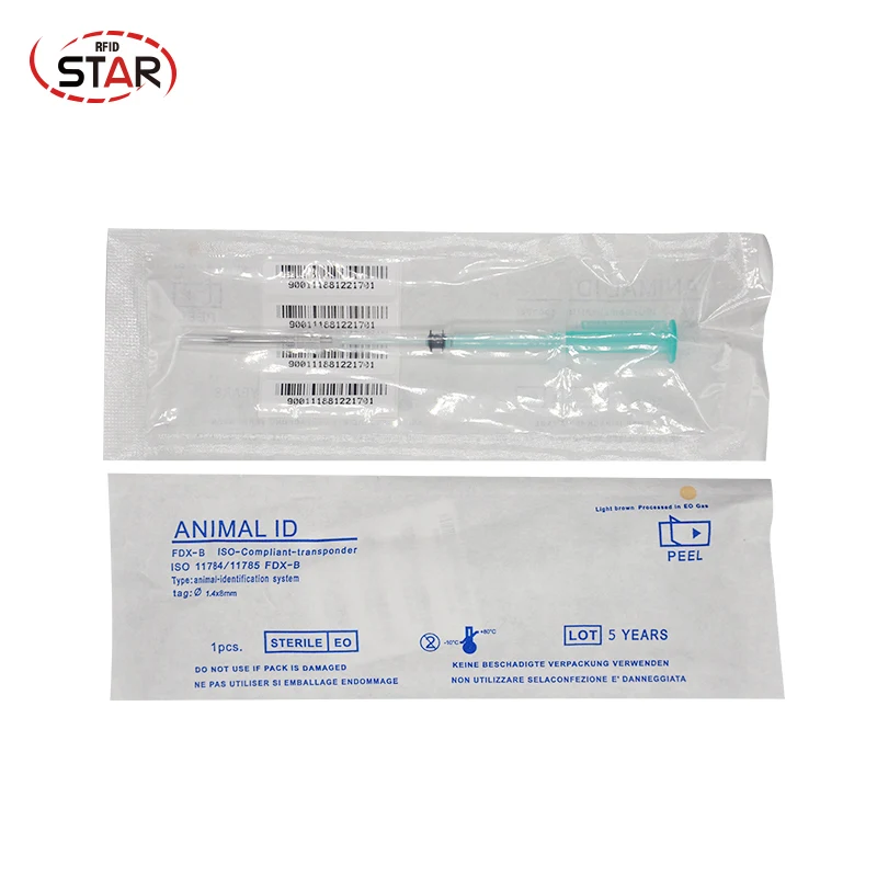 60pcs/lot 1.4*8mm 134.2KHZ RFID Microchip Syringe Em4305 Animal Glass Tag Injector for dog cats pet Id tracking