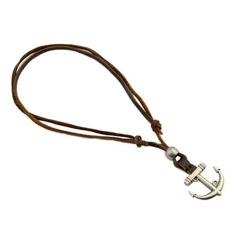 Мужская женская Punk Стиль Якорь Кулон Из Натуральной Кожи Ожерелье Шнура