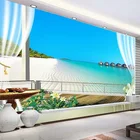 Пользовательские фотообои любого размера 3D стерео окно балкон пляж море вид на стену ткань гостиная домашний декор настенные картины
