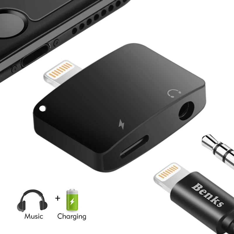 Benks For iPhone X 7 8 Plus 2 in 1 Audio Charging Adapter iOS 11 3.5mm Headphone Jack AUX Charger Connector Converter | Мобильные