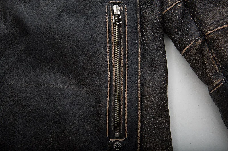 

2018 New Vintage Black Motorcycle Leather jacket Men Back skull Embroidery Thick Cowskin Biker Jacket Winter Coats S-XXXL