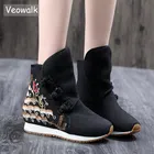 Veowalk женские парусиновые короткие зимние сапоги с Медузой вышитые ботильоны для женщин женские ботинки на платформе теплые ботинки