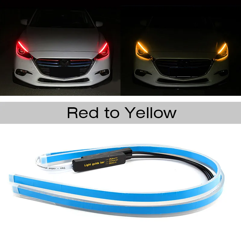 red to yellow OKEEN 2 шт. гибкий автомобильный DRL светодиодный дневные ходовые огни белый с желтым последовательным направляющим поворотным сигнальным светом для фар - Цвет: red to yellow
