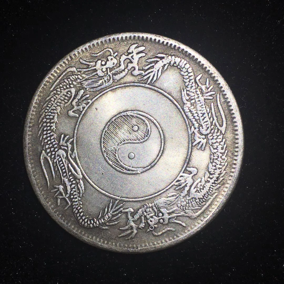 Китайская иностранная Tongbao двойные драконы Taiji baguas знак Серебряная медная монета фэн-шуй Реплика счастливые монеты для Фортуны коллекционные