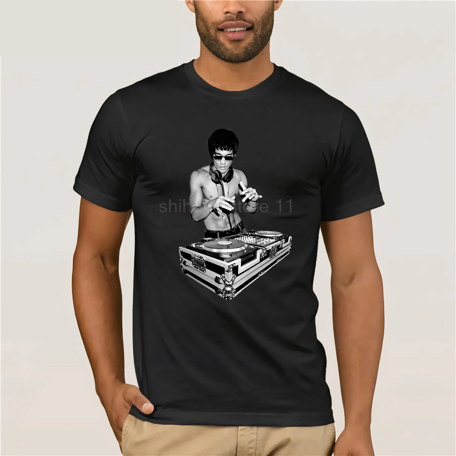 Брюс Ли Dj унисекс футболка. Забавные кинофанаты Tony Stark Kung Fu летняя Модная хлопковая Футболка с буквенным принтом Футболки с индивидуальными принтами