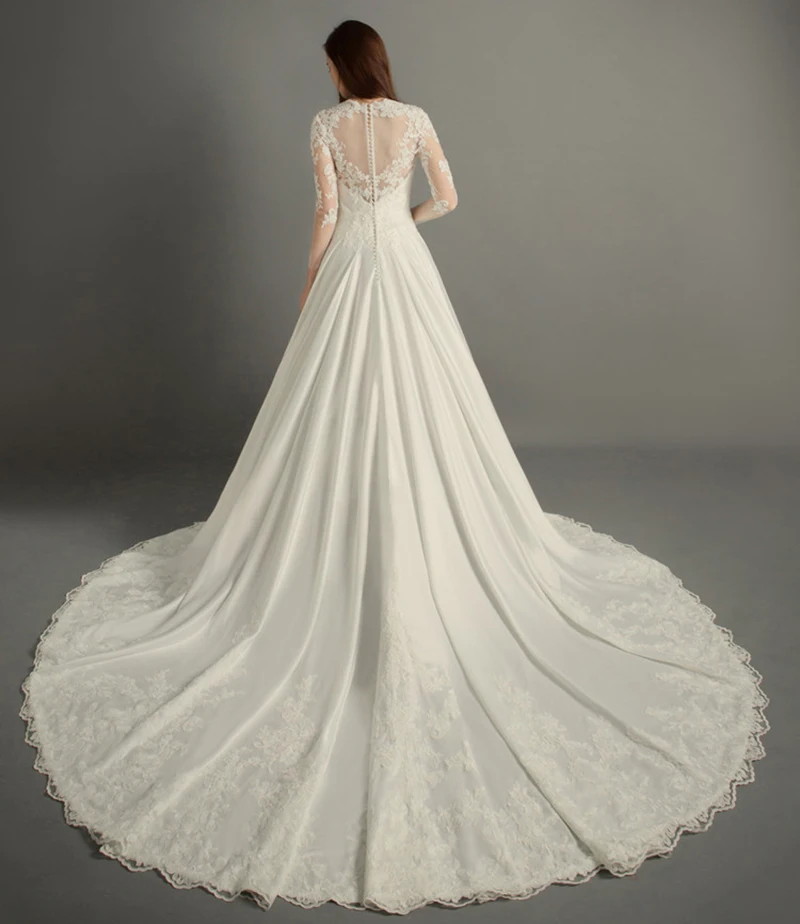 Роскошное атласное кружевное платье с v-образным вырезом и бисером Vestido De Novia