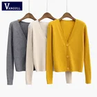 Женский вязаный кардиган с V-образным вырезом и длинным рукавом