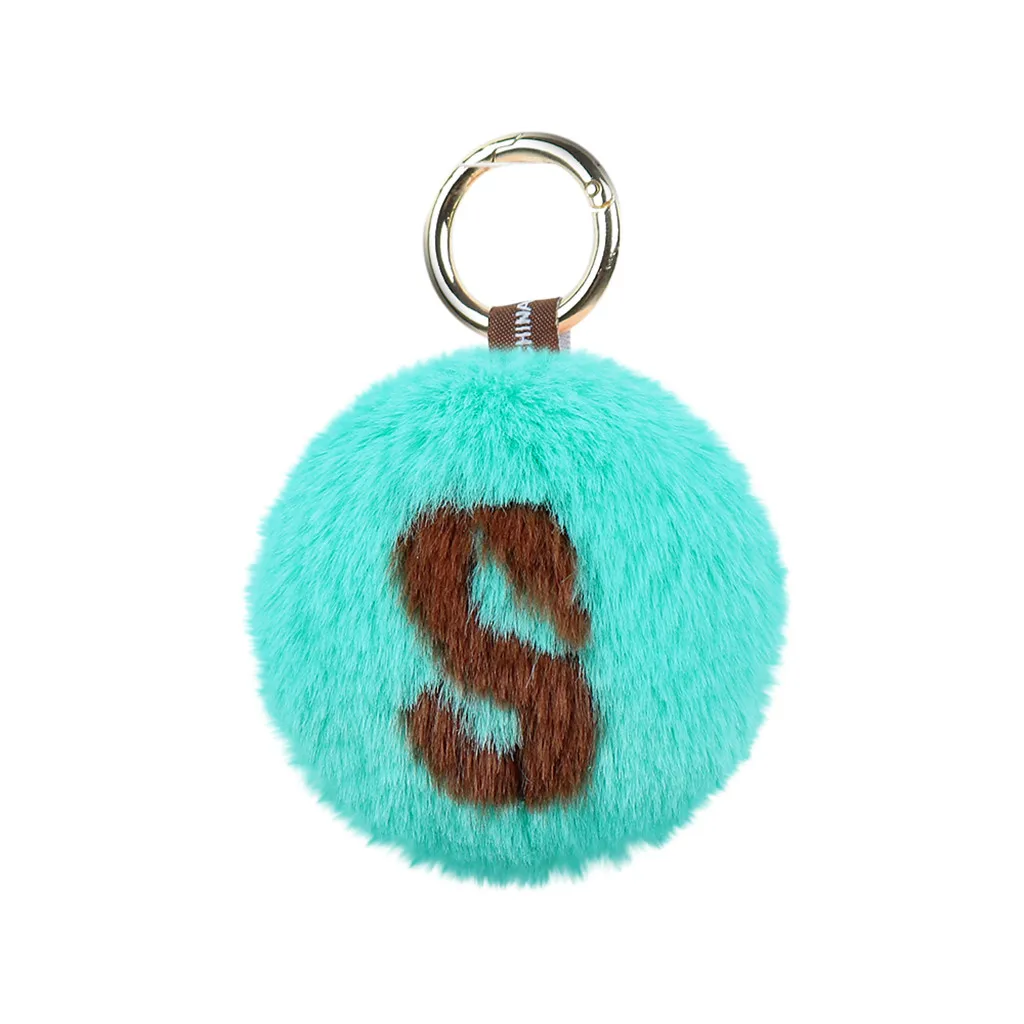 S Брелок для ключей с кроличьими ушками, пушистый помпон, помпон, кролик, мех, плюшевый помпон, держатель сумки, шарм, 26 букв алфавита, брелок для девочек - Цвет: S