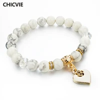chicvie heart charm bracelets bangles white natural stone bracelet for women pulseiras boho jewelry friendship bangle sbr150344