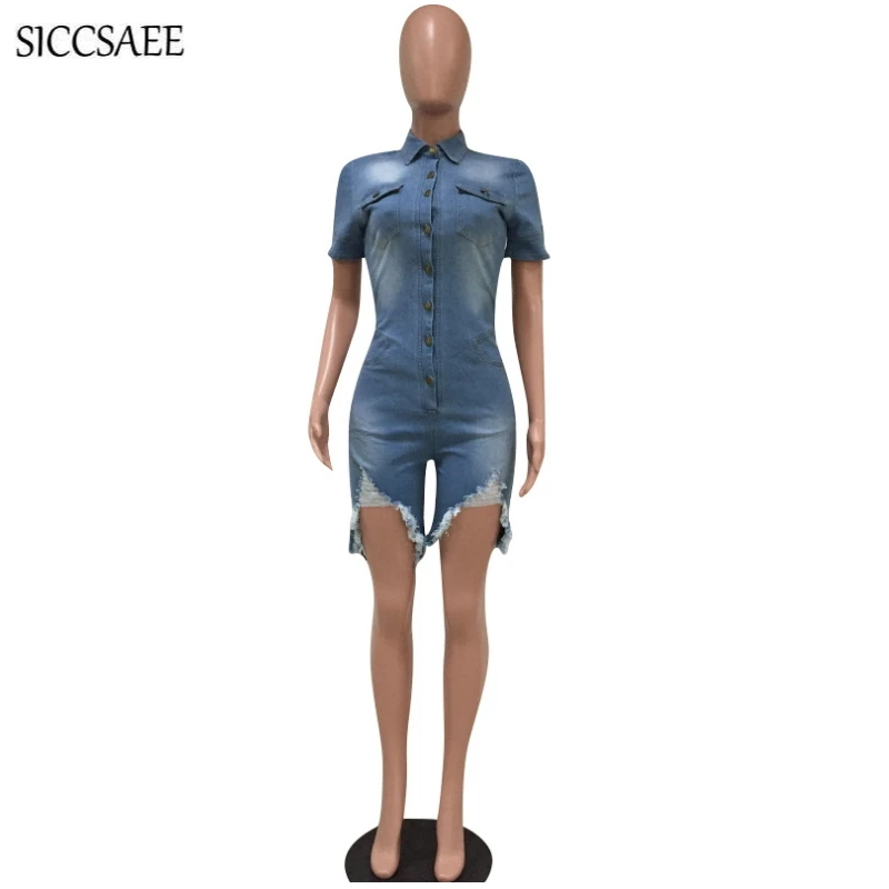 Женский джинсовый комбинезон Облегающий с промытой водой пикантный на пуговицах