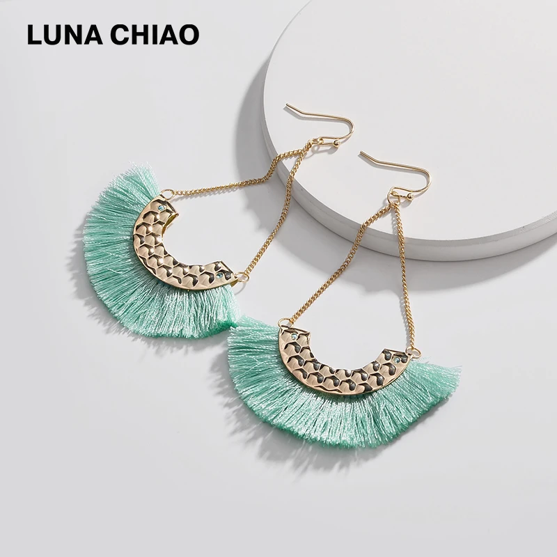 LUNA CHIAO модные кованые металлические веерные формы шелковая бахрома висячие