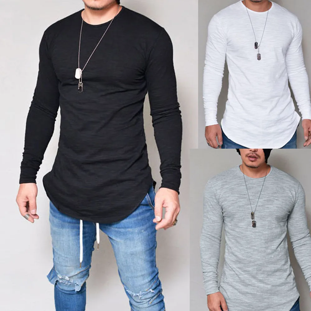 Feitong рубашка для мужчин Slim Fit О-образным вырезом с длинным рукавом мышцы рубашка повседневные блузки Social Masculina