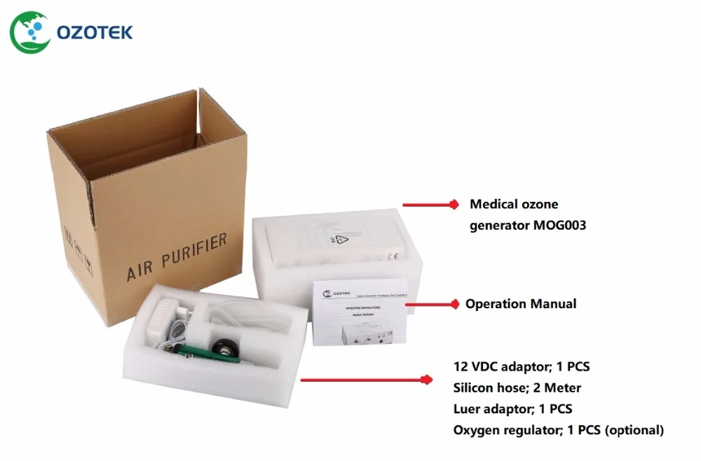 OZOTEK generador ozono medico 5-99 ug/ml MOG003 генератор озона 12 В для медицинских