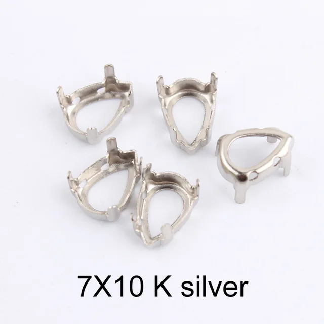 7x10 Silver 200pcs Многоформенная пустая основа установка пришивные стразы граненый Кристалл Капля воды золото/серебро пустой коготь для одежды аксессуары - Цвет: 7x10 Silver 200pcs