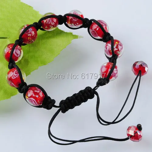 Бесплатная доставка Lampwork Стекло круглые бусины регулируемый браслет Jewelry 1 шт. E3556