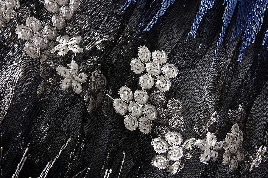 Женская Прозрачная кружевная блузка ALPHALMODA элегантная голубая с цветочным