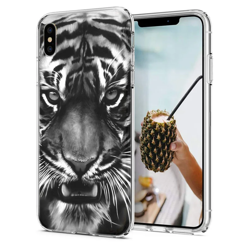 Мягкий чехол для телефона iPhone X 8 7 6 6S Plus XS Max TPU животные тигр Лев окрашенные Чехлы