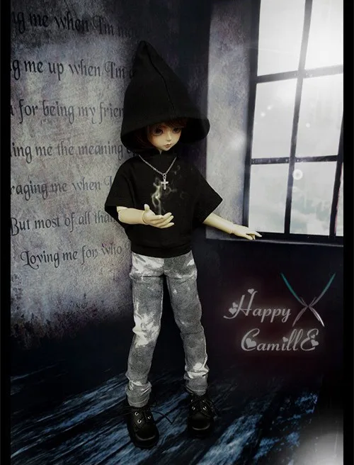 Крутая черная рубашка с рукавом летучая мышь + ожерелье для BJD 1/4 MSD 1/3 SD17 Одежда