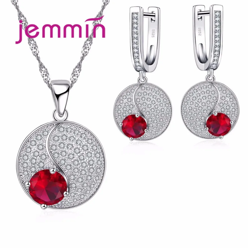 

Gorgeous Bridal Jewelry Sets Round Red&White CZ Jewelry S925 Sterling Silver Fashion Jewelry For Women Gilrs