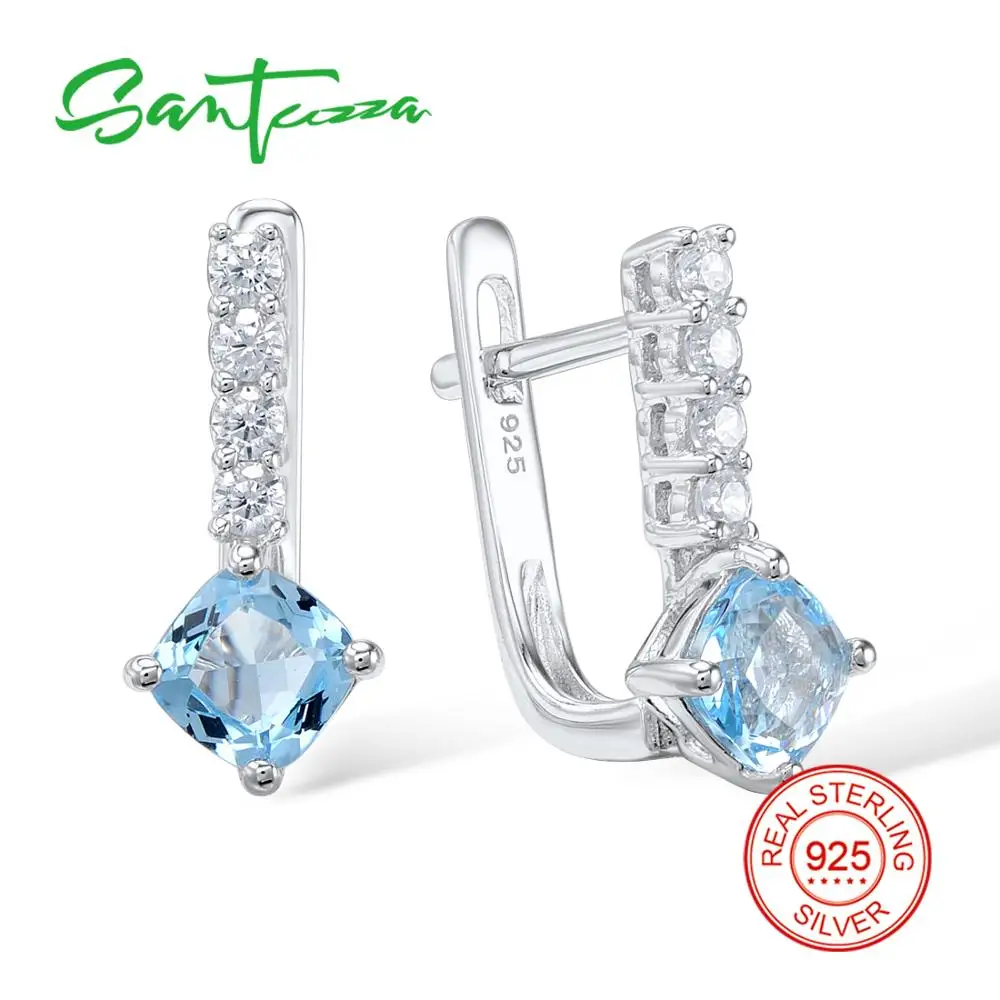 SANTUZZA серебряные серьги для женщин 925 пробы серебряные серьги-клипс Серебро 925 с камнями Кубический Цирконий brincos Ювелирные Изделия