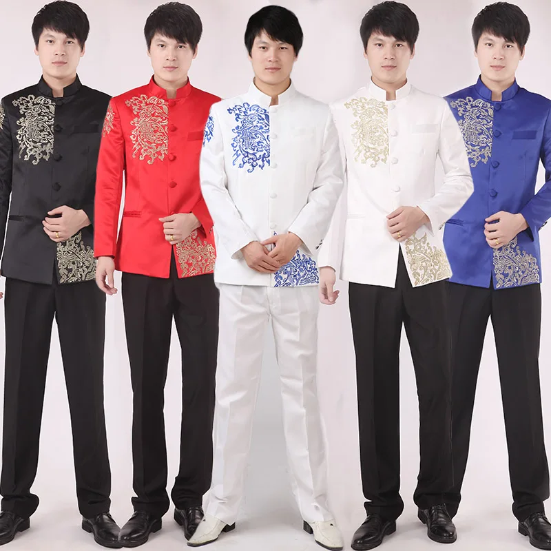 Новая туника традиционные костюмы с воротником стойкой мужской костюм вышитым