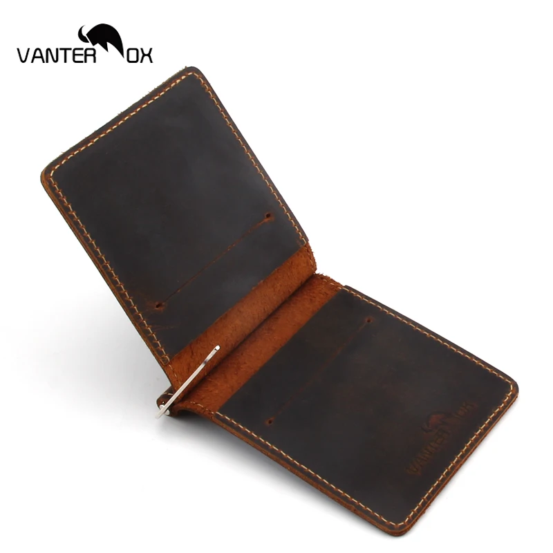 Бренд VANTER OX, мужской женский кошелек из натуральной кожи, кошелек, бумажник, зажим для денег, чехол, винтажный, Crazy Horse, зажим для карт, ID, чехол