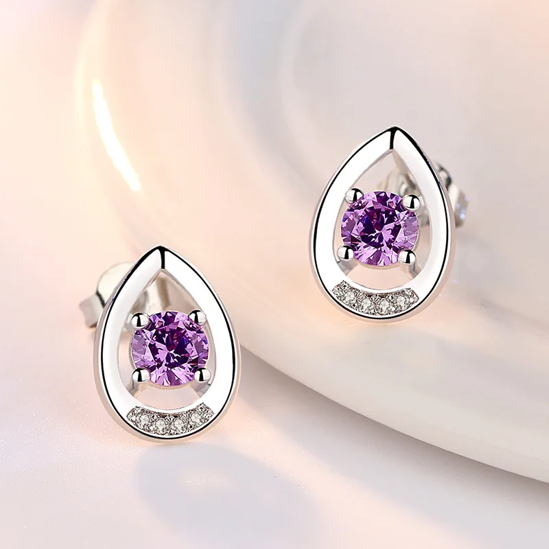 Female Water Earrings Fashion Silver Color Wedding Jewelry White Purple Crystal Zircon For Women J141-5 |