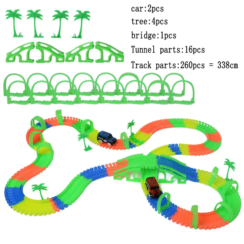260pcs 2car Combined Светильник для железной дороги, светящийся трюк, светящийся гоночный светильник, гибкие игровые автоматы, магический грузовик, игрушки для мальчиков, чудо-треки - Цвет: 260pcs 2car Combined