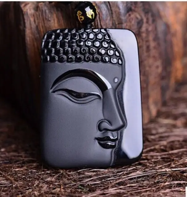 

Exquisite Chinese Black 100% Natural Obsidian guan yin Necklace pendant