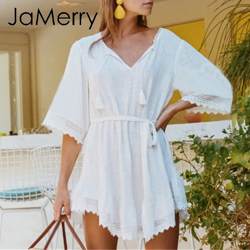 JaMeryy винтажное сексуальное летнее белое короткое платье женское элегантное