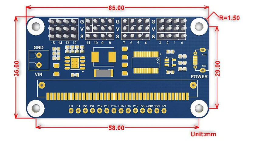 Сервопривод для микро: бит, 16 каналов, 12-разрядный, I2C Интерфейс до 16-канальный серво/ШИМ-выход 12-бит для каждого канала
