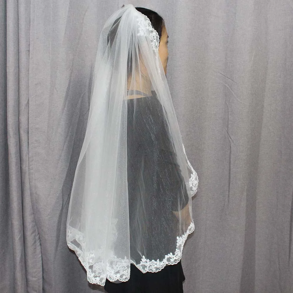 Свадебные аксессуары один слой кружевная кромка вуаль с гребнем свадебная фата