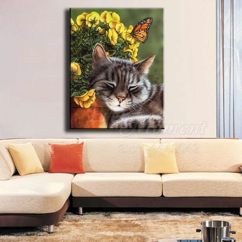 Алмазная живопись с изображением спящего кота цветов стразы алмазная вышивка 5D