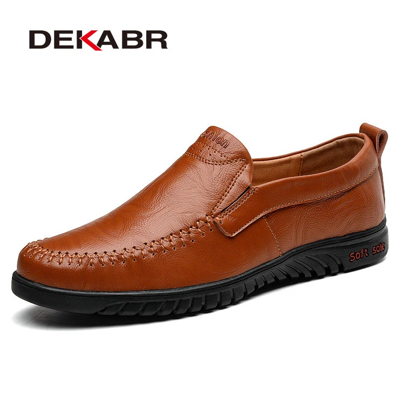 02 Red Brown Мужские удобные туфли из натуральной кожи DEKABR, красно-коричневая повседневная обувь из натуральной кожи, слипоны без шнуровки, весна-осень - Цвет: 02 Red Brown