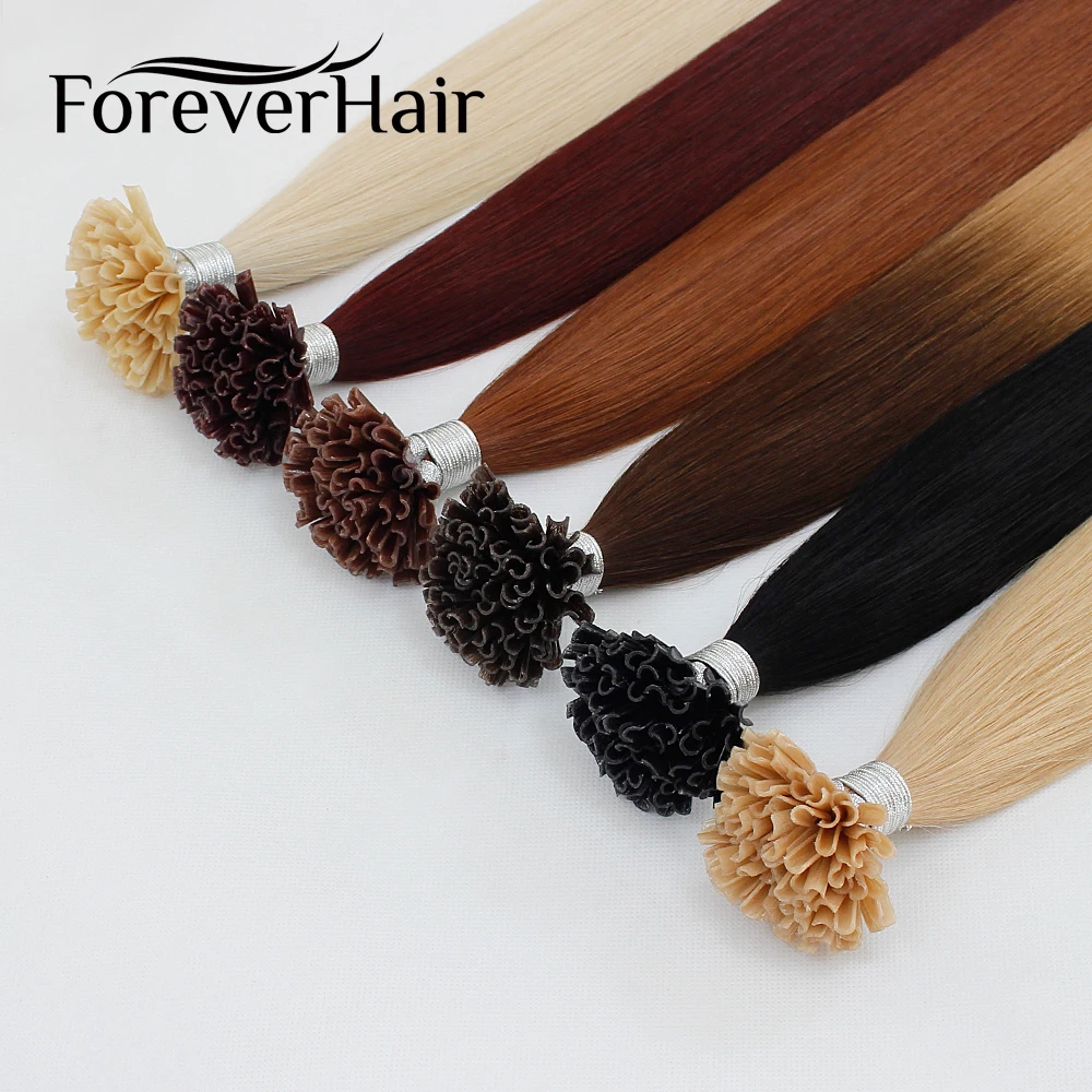 FOREVER HAIR, 0,8 г/локон, 16 дюймов, 18 дюймов, 20 дюймов, 24 дюйма, Remy, u-образные накладные волосы, прямые, Предварительно Связанные волосы на кератиновых капсулах, fusion Hair, 50s