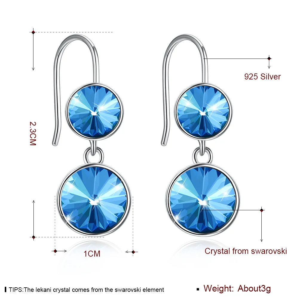 Austrian Crystal Earrings Round Blue For Women Silver s925 Female Gift Fashion | Украшения и аксессуары