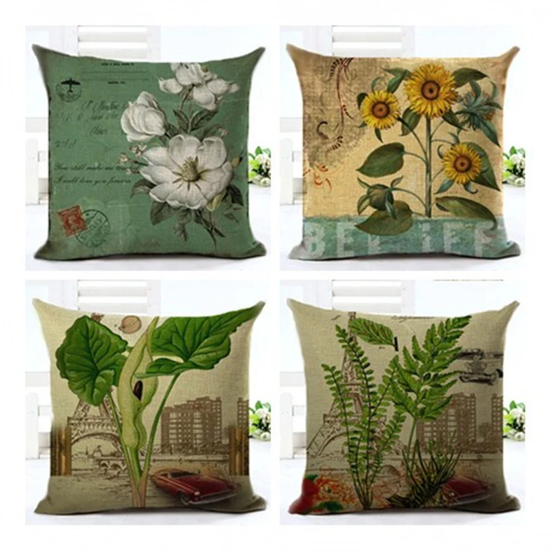 Европейский стиль растения Ретро Подушка Чехол наволочка для офиса дивана
