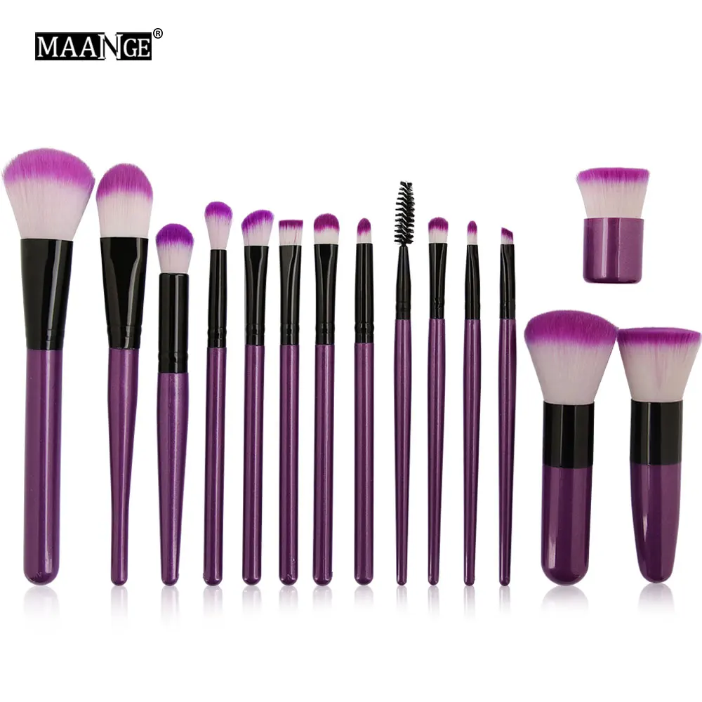 purple brush only MAANGE15Pcs набор кистей для макияжа Пудра Тени для век Контур смесь румяна губ красота Косметические мягкие синтетические волосы из искусственной кожи чехол - Handle Color: purple brush only