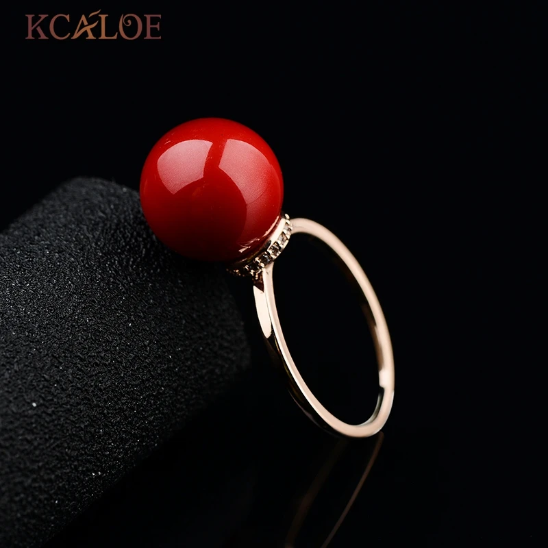 KCALOE Красное Кольцо Позолоченные Кольца с Искусственным Кораллом Свадебные