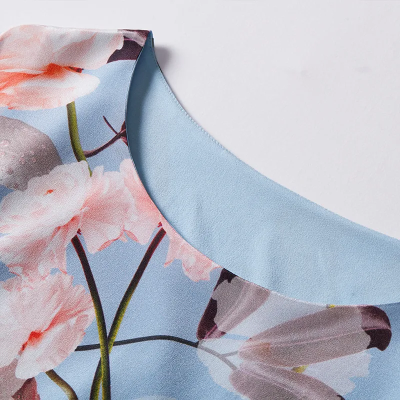 Летнее шелковое платье высокого качества размера плюс с принтом плиссированное