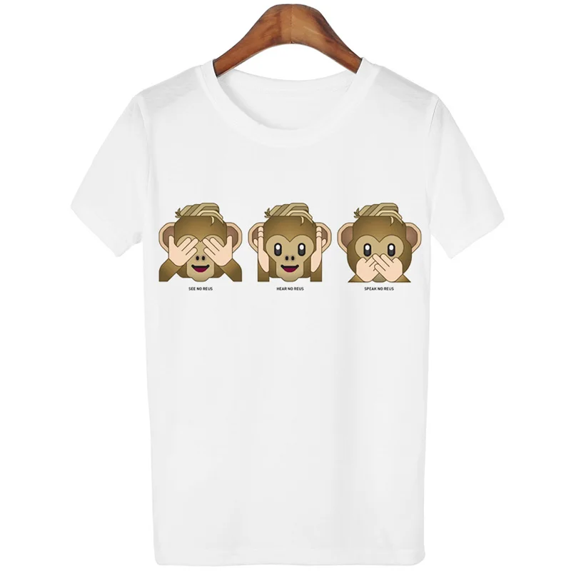 Повседневная футболка Для женщин каваи смайлики печати обезьяна с короткими