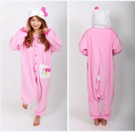 pink cat С рисунками из мультфильмов, с капюшонами, цельные Косплэй Костюм Пижама для взрослых кенгуру Лесоматериалы волк Коза пантера скелет, собаки, кролика, с принтом «медведь счастливчик» собака пижамы - Цвет: pink cat