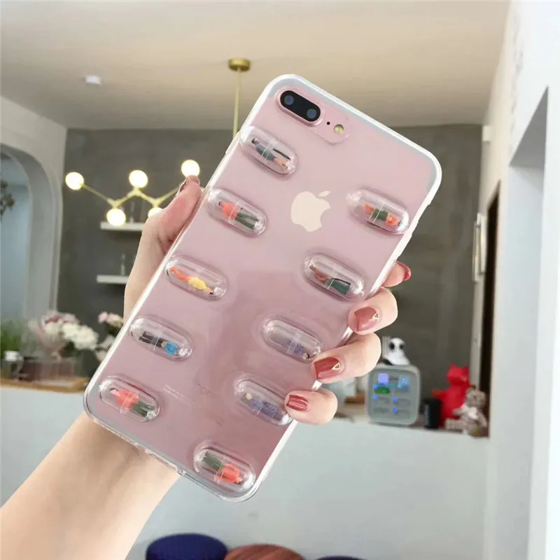 B DIS чехол 3D симпатичная капсула таблетки человек чехол для телефона для iPhone XS XR XS Max X 8 7 6 6S Plus прозрачный мягкий ТПУ задняя крышка чехол s - Цвет: B