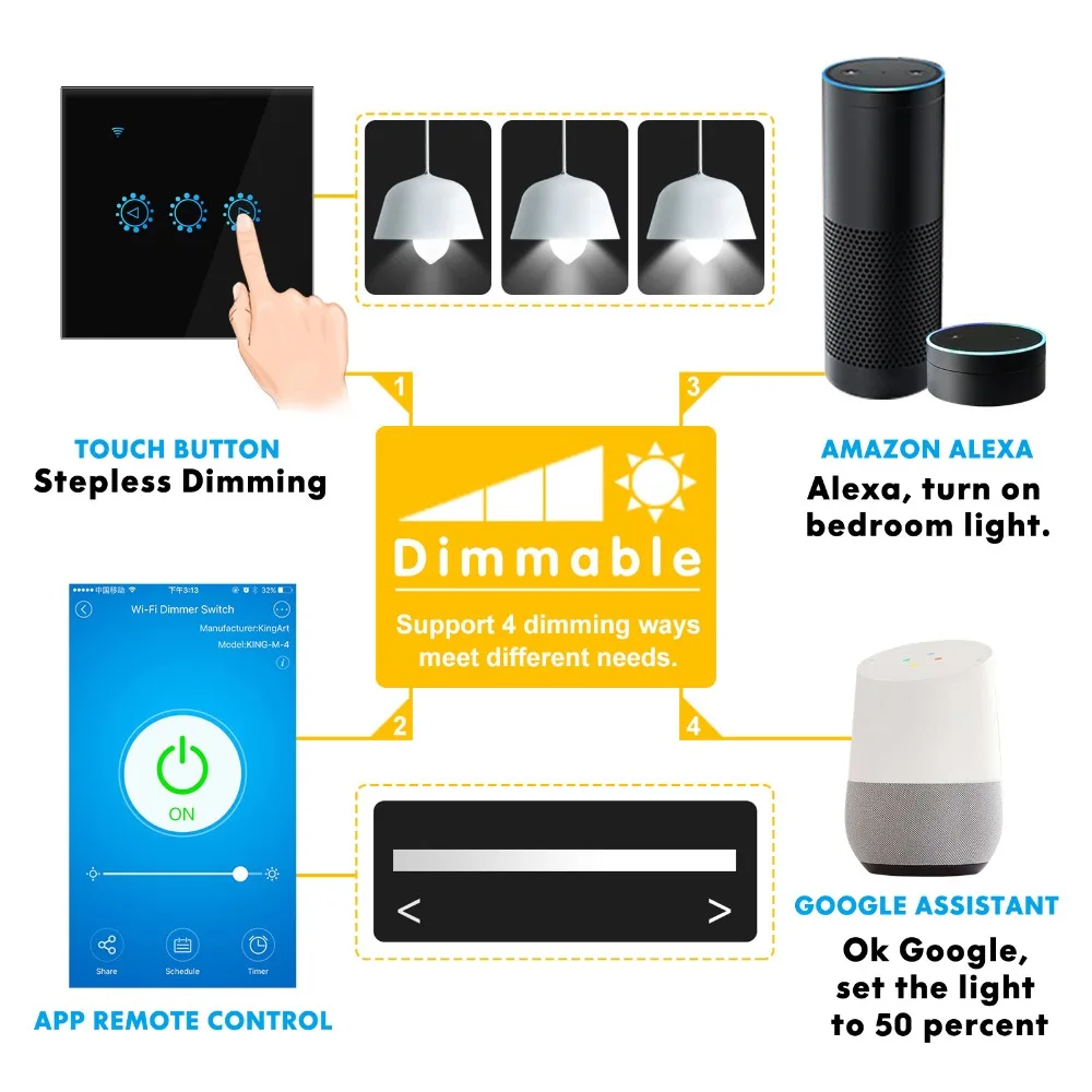 Умный светильник с сенсорным затемнением 220 В 110 поддержка приложения Ewelink Alexa Google
