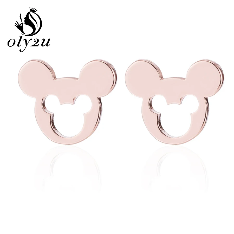 Rose Earrings Oly2u милые серьги-гвоздики с Микки Маусом для женщин, серьги-гвоздики из нержавеющей стали с мышкой, модные ювелирные изделия, серьги с маленькими животными - Окраска металла: Rose Earrings