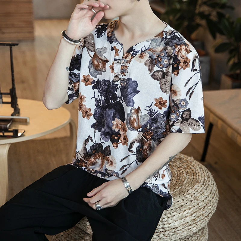 Цветочный галстук краситель половина кнопка вверх короткий рукав мужская