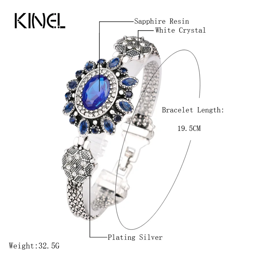 Популярный женский винтажный браслет Kinel в виде цветка с Зелеными камнями и