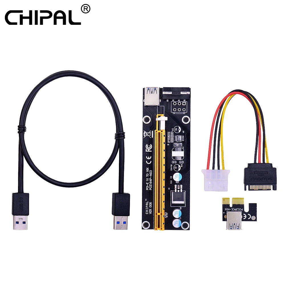 CHIPAL VER 006 PCI-E Riser Card PCIE 1X к 16X Extender с SATA на 4Pin Molex Мощность кабель 0 6 м USB 3 для Bitcoin Miner |