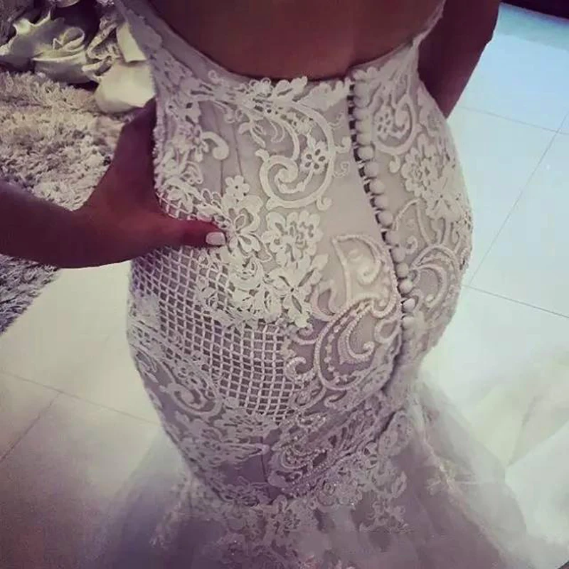 off the Shoulder Wedding Gown V Neck Backless Mermaid Dress Lace Appliques Bride Beads vestido de noiva | Свадьбы и торжества